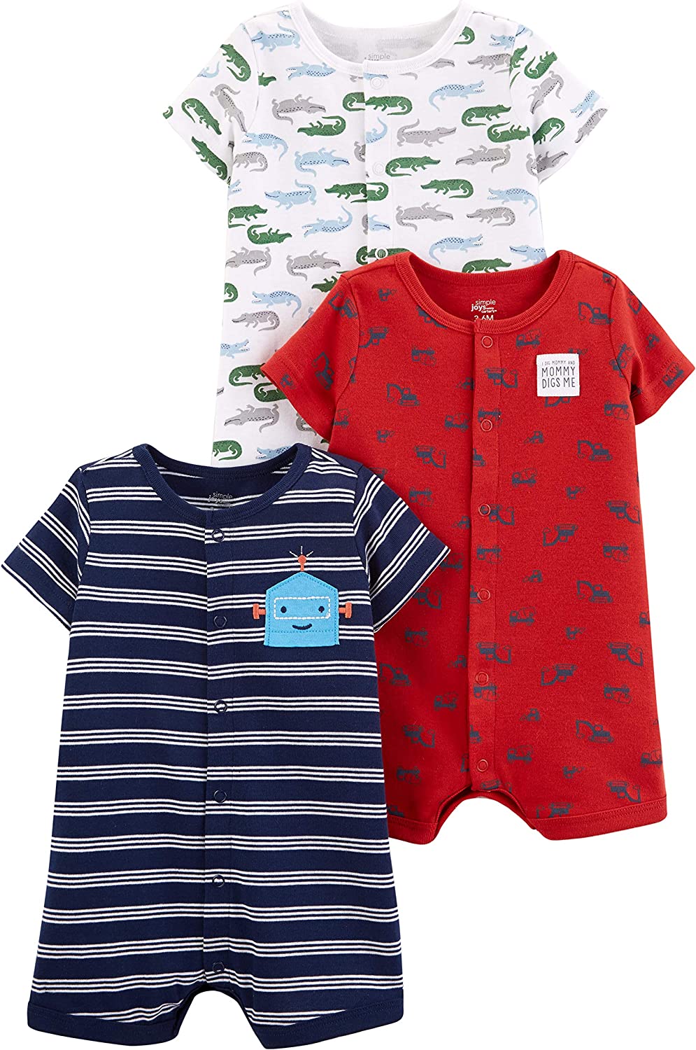 230816074321181_1 Simple Joys by Carter's Baby Boys' Snap-Up Rompers, Pack of 3 - Image 1